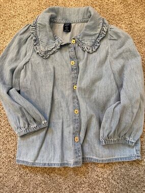 GAP Girls Light Blue Denim Jacket with Ruffle Collar